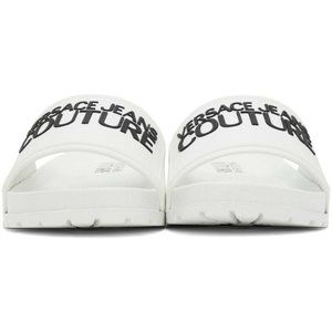 VERSACE JEANS COUTURE White Logo Slides 45 / 12 - NEW